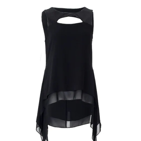 Bcbgmaxazria black blouse asymmetrical with sequins XS - Picture 2 of 6